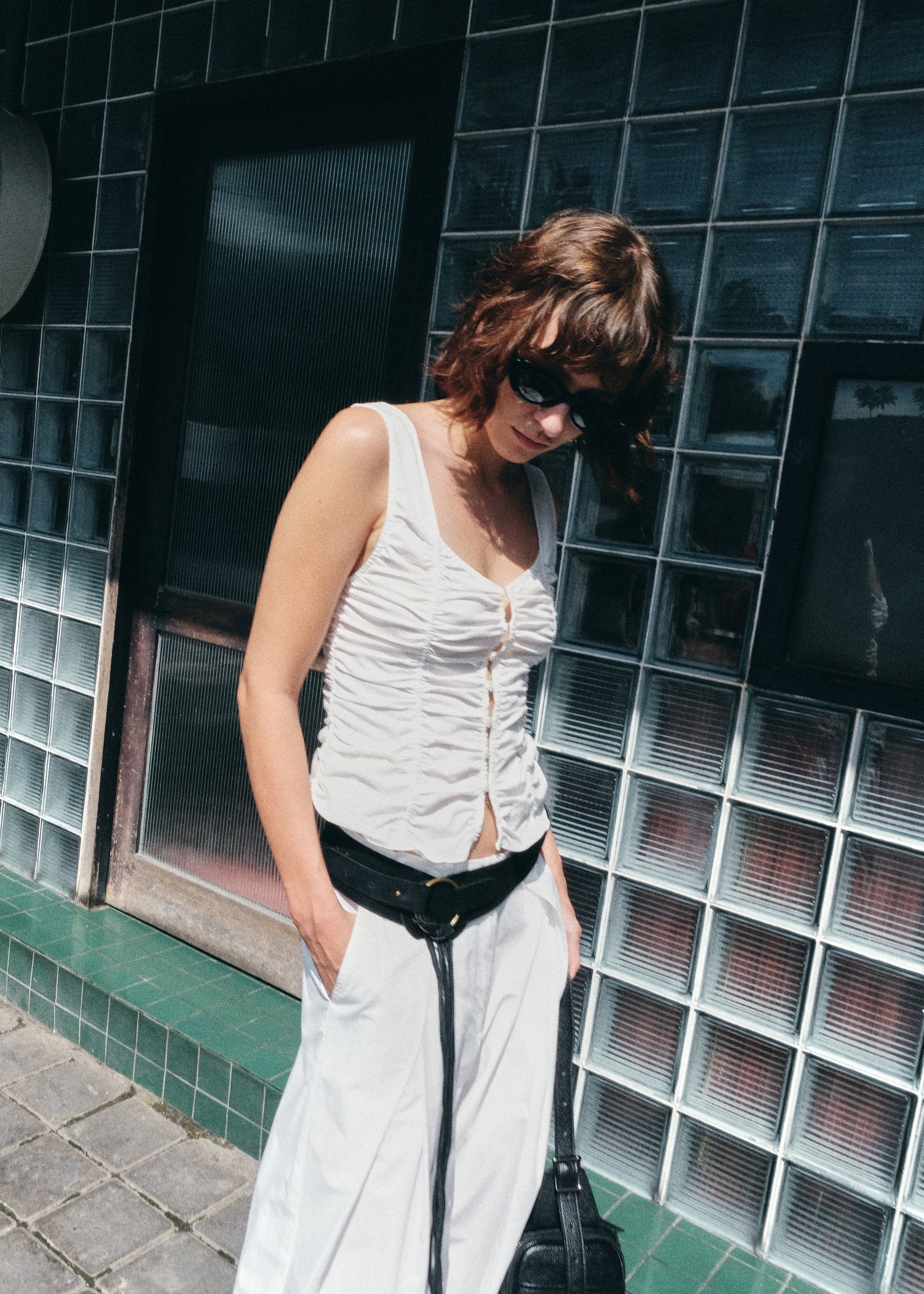 lyocell top in white — detail