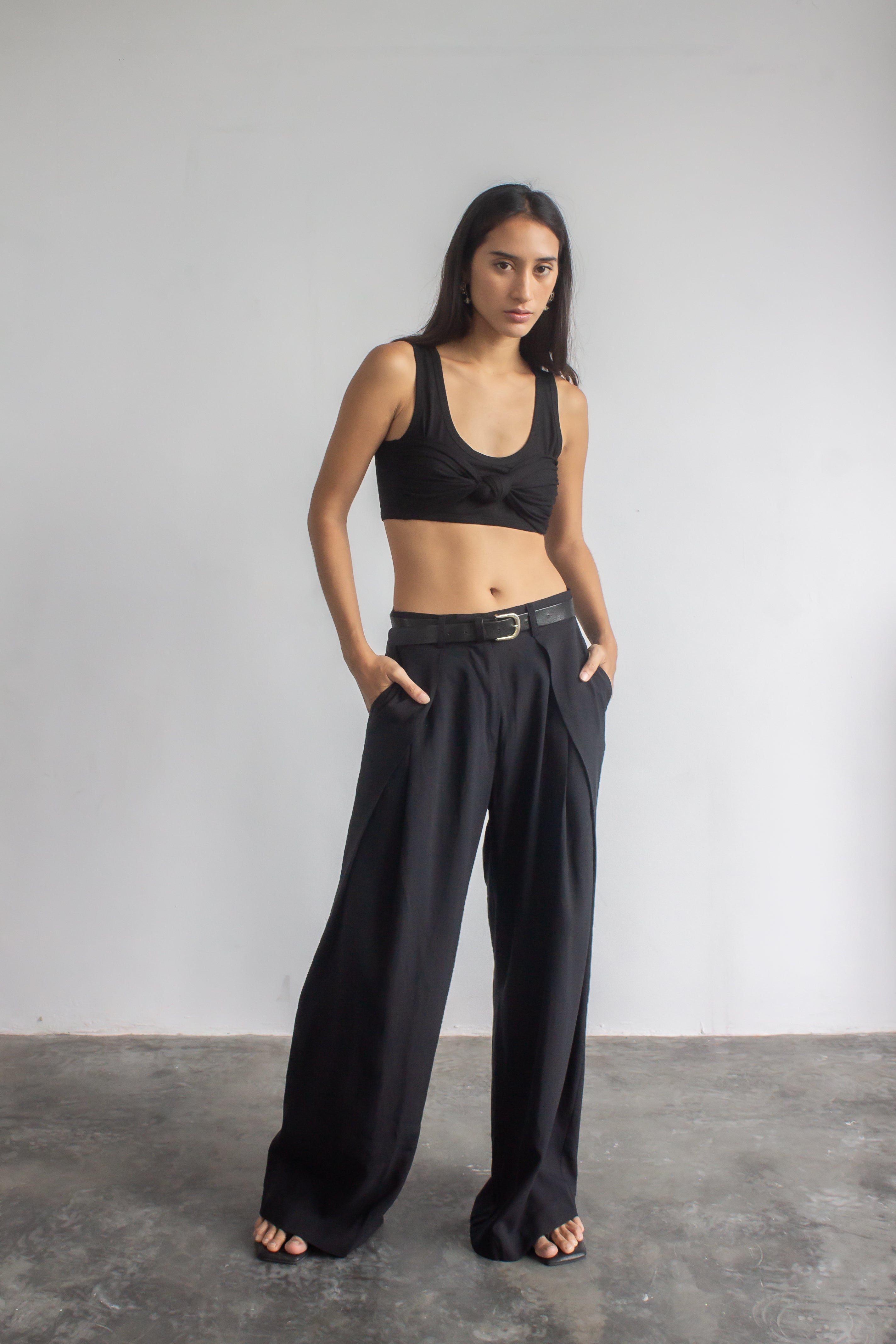 Women's Pleated Trousers in Black - Balloon Reworked - Tencel
