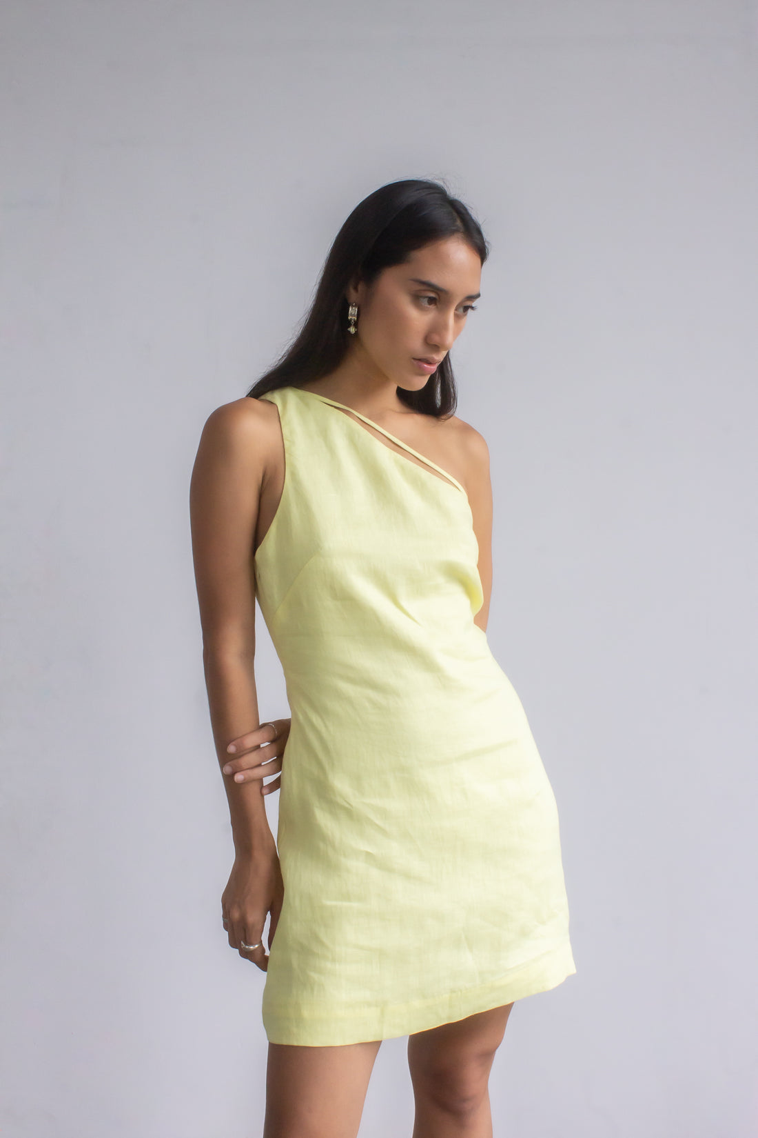 One shoulder linen dress