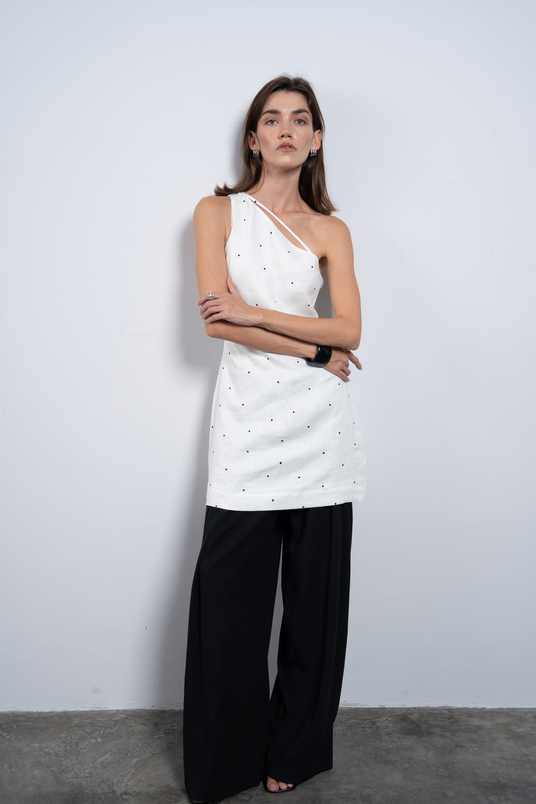 One shoulder linen dress